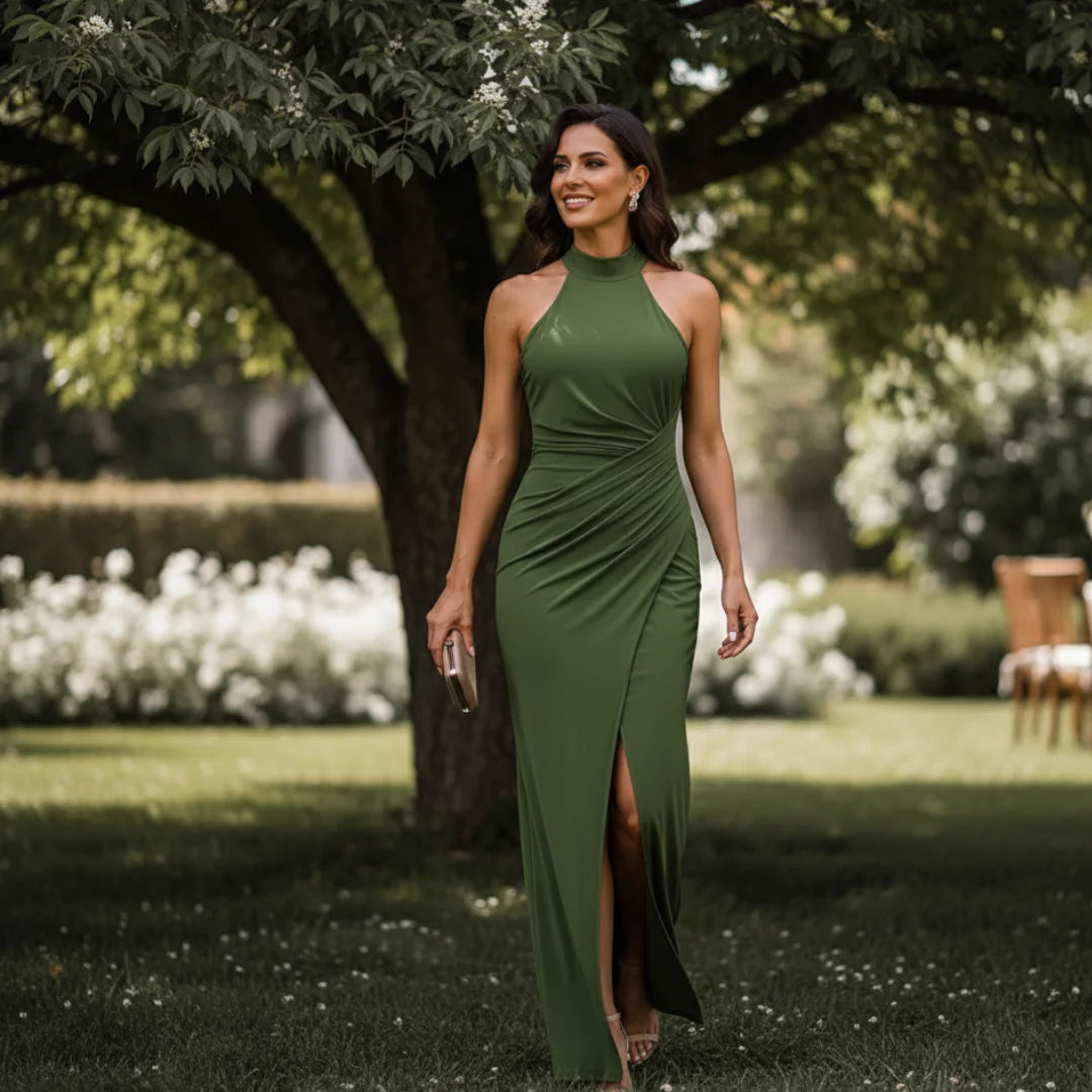 Dress Wedding Guest Halter Slit Formal Long