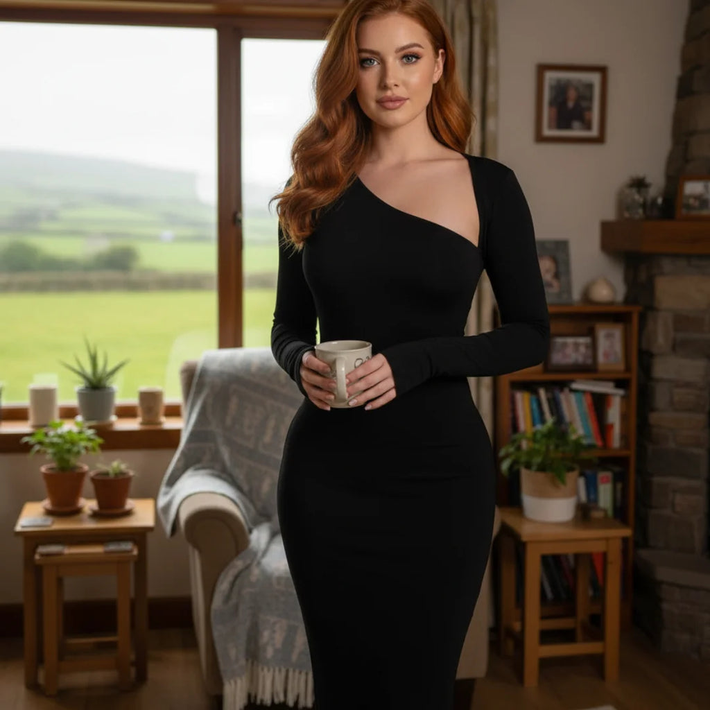 Dress Long Sleeve Diagonal Collar