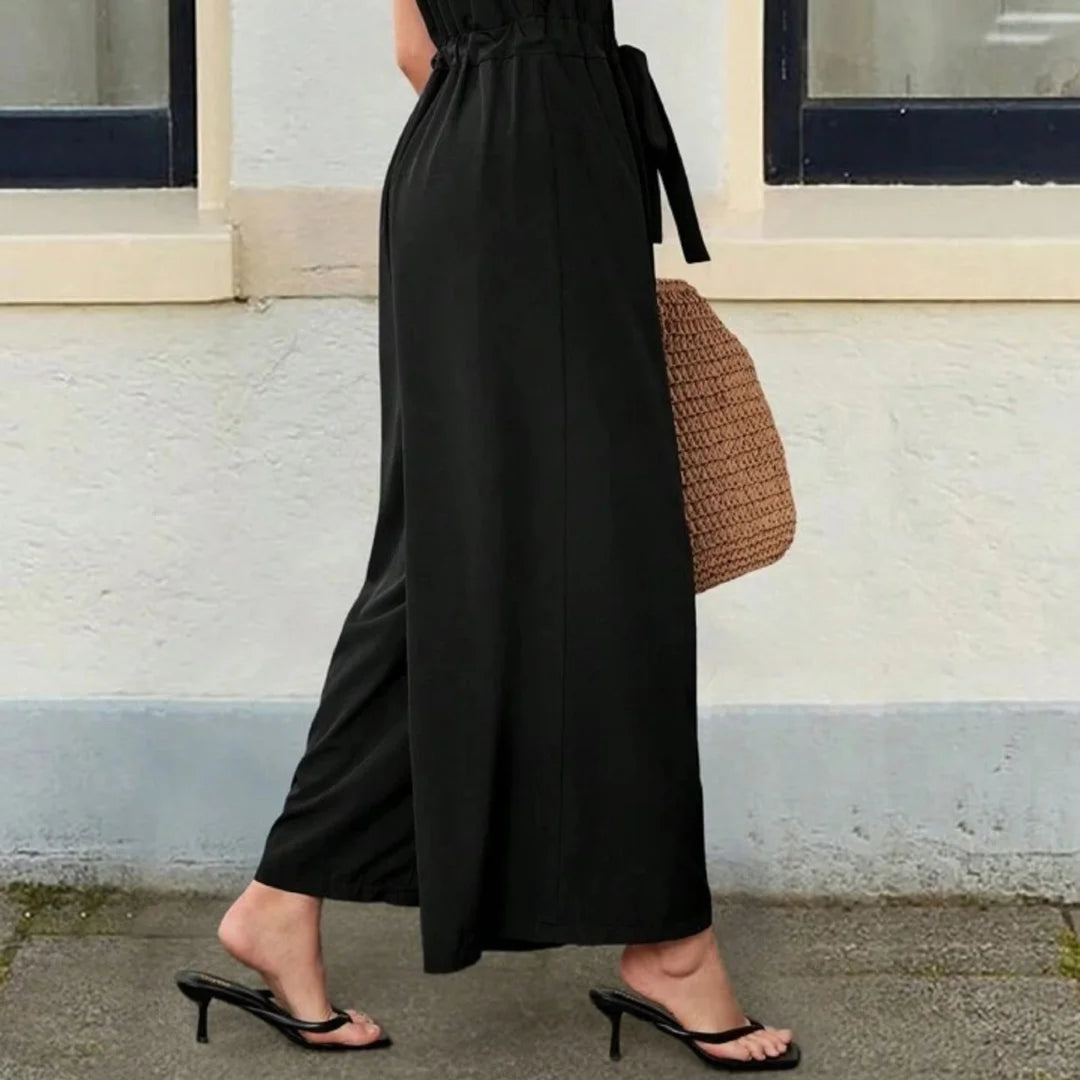 Dress Loose Casual Polo Collar Lace-up Jumpsuit