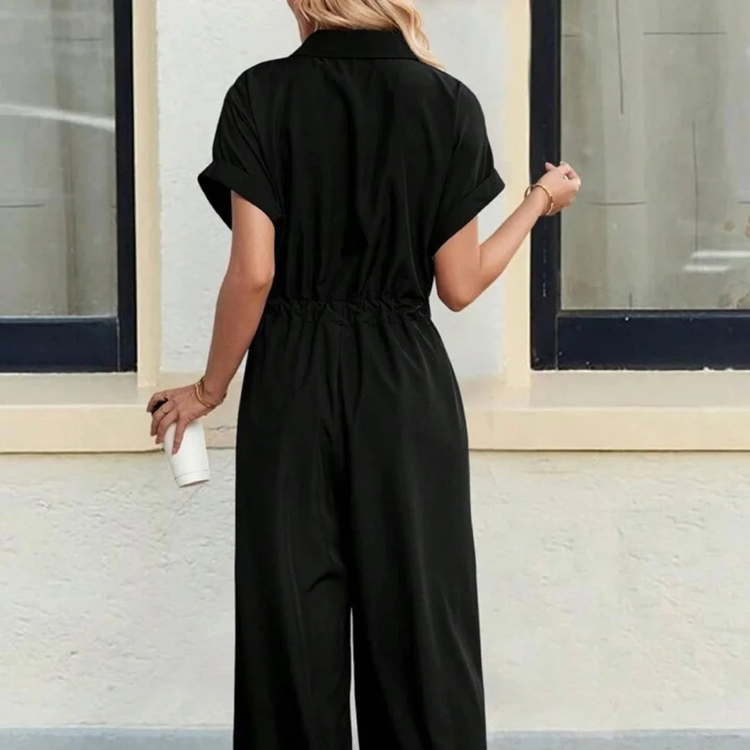 Dress Loose Casual Polo Collar Lace-up Jumpsuit