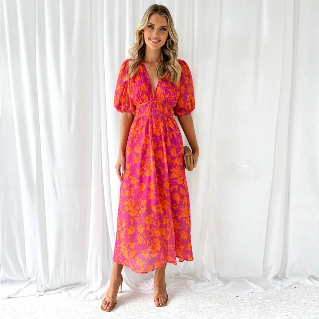 Dress Summer Printed V-neck